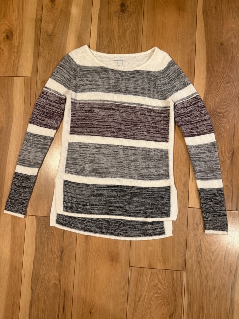 New York & Company Striped Scoop Neck Sweater - White, Grey & Wine